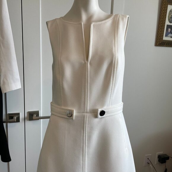 Judith & Charles Sleeveless Boat Nk Split V Fit & Flare Lined Dress White Sz 10 - Picture 2 of 16